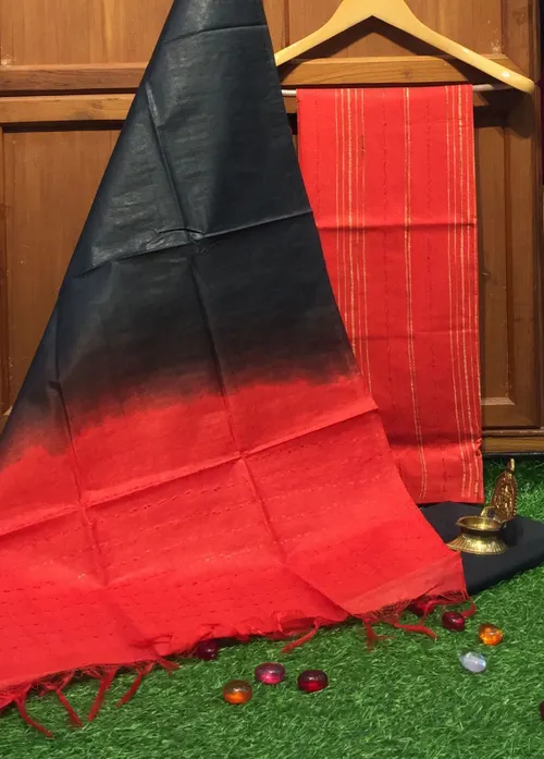 Elegant Katan Silk Suit Piece with Ghicha Strip Body – Handwoven Heritage in Every Thread